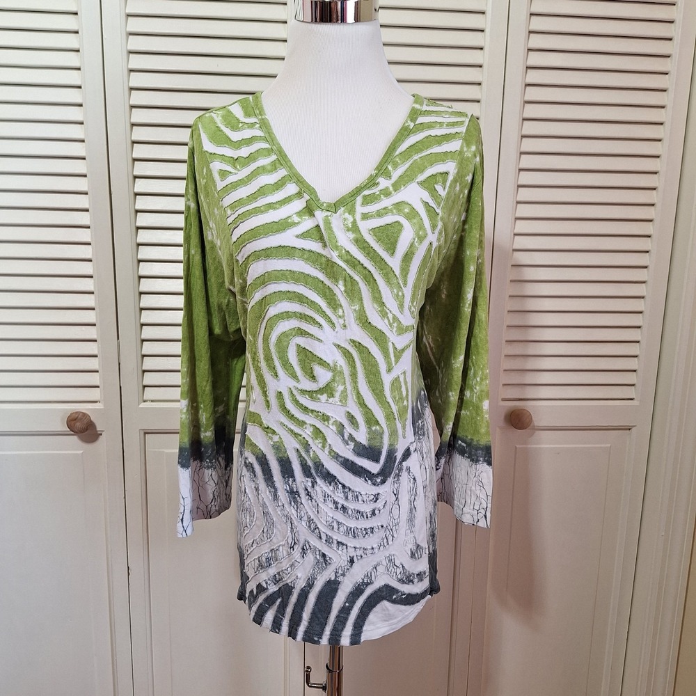 Parsley & Sage Womens Green Gray White Art to Wear Tunic Top Rayon Size 2X